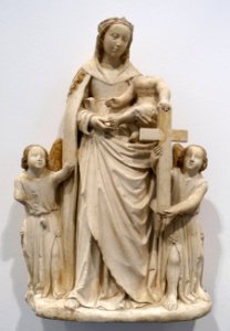 Virgin Mary and Child with angels, presenting the instruments of the Passion, Northern France, c. 1450, limestone with traces of polychromy - Museum Schnütgen - Cologne, Germany - DSC09779