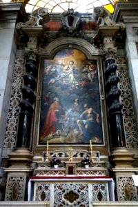 Virgin with Saints Lawrence, Liborio, and Phillip Neri (1681) by Giovanni Battista Casone (born 1609) - Santa Maria delle Vigne (Genoa) - DSC03381