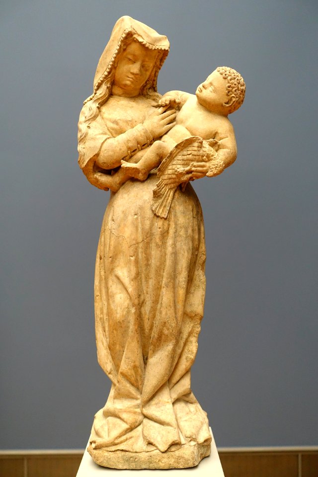 Virgin and Child with a Parrot, Burgundy, c. 1440, limestone - Bode-Museum - DSC03225