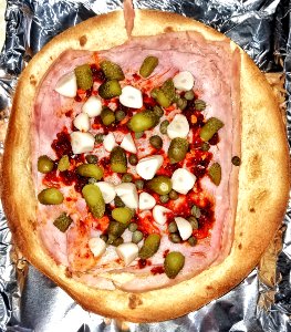 Virginia ham sandwich on roti, with capers, cornichons, pickled garlic, and S&B crunchy garlic sauce - Massachusetts