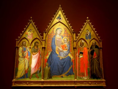 Virgin and Child with a Donor, Saints James, John the Baptist, Nicolas, and Anthony Abbot, by Niccolo di Pietro Gerini, Florence, 1390, tempera on panel - Currier Museum of Art - Manchester, NH - DSC07286