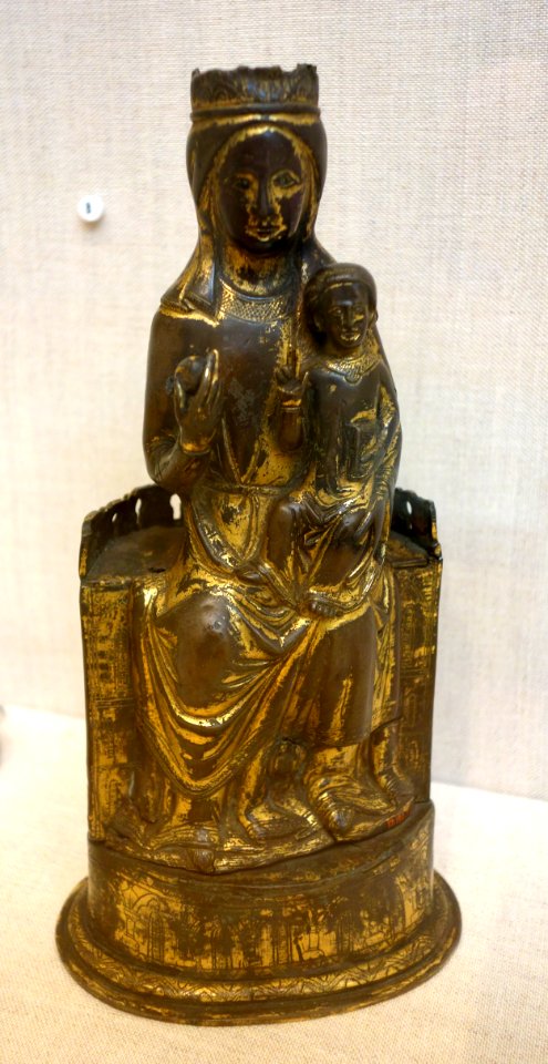 Virgin and Child, Limoges, France, c. 1300, gilt copper, champleve enamel, glass bead, lent by Metropolitan Museum of Art - Chazen Museum of Art - DSC01932