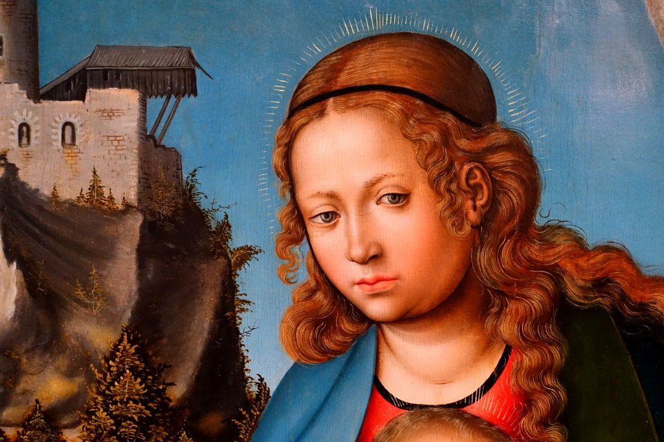 Virgin and Child by Lucas Cranach the Elder (studio), detail, c. 1513-1514, oil on linden wood - University of Arizona Museum of Art - University of Arizona - Tucson, AZ - DSC08141
