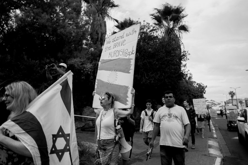 Views of the solidarity protest for Rojava organized by Kurdish Jews on October 15th 2019 in Tel Aviv, Israel 21