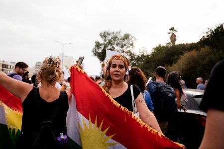 Views of the solidarity protest for Rojava organized by Kurdish Jews on October 15th 2019 in Tel Aviv, Israel 06