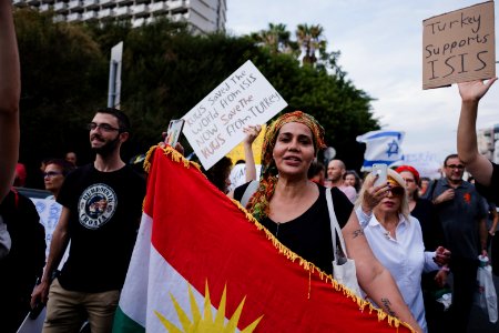 Views of the solidarity protest for Rojava organized by Kurdish Jews on October 15th 2019 in Tel Aviv, Israel 10