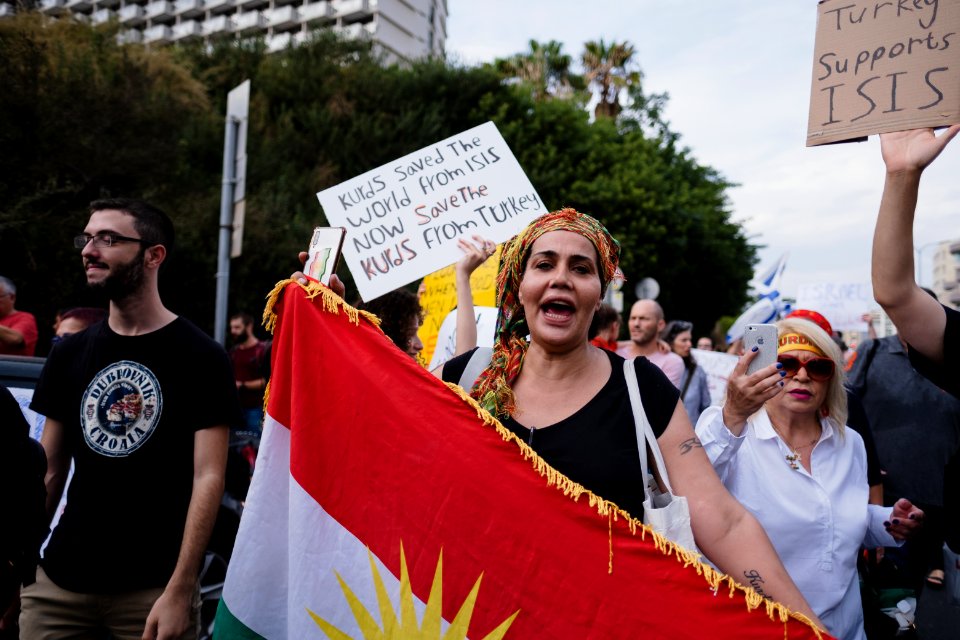 Views of the solidarity protest for Rojava organized by Kurdish Jews on October 15th 2019 in Tel Aviv, Israel 11