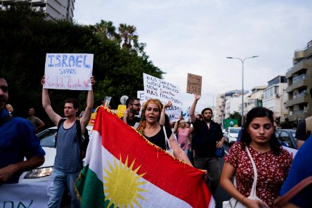 Views of the solidarity protest for Rojava organized by Kurdish Jews on October 15th 2019 in Tel Aviv, Israel 07