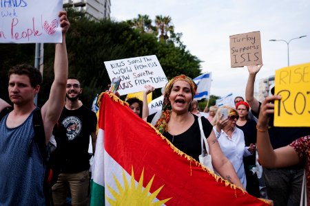 Views of the solidarity protest for Rojava organized by Kurdish Jews on October 15th 2019 in Tel Aviv, Israel 09
