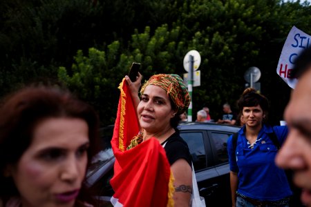 Views of the solidarity protest for Rojava organized by Kurdish Jews on October 15th 2019 in Tel Aviv, Israel 03