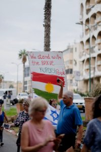 Views of the solidarity protest for Rojava organized by Kurdish Jews on October 15th, 2019 in Tel Aviv, Israel 36