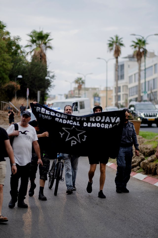 Views of the solidarity protest for Rojava organized by Kurdish Jews on October 15th, 2019 in Tel Aviv, Israel 39