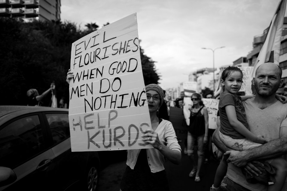 Views of the solidarity protest for Rojava organized by Kurdish Jews on October 15th 2019 in Tel Aviv, Israel 15