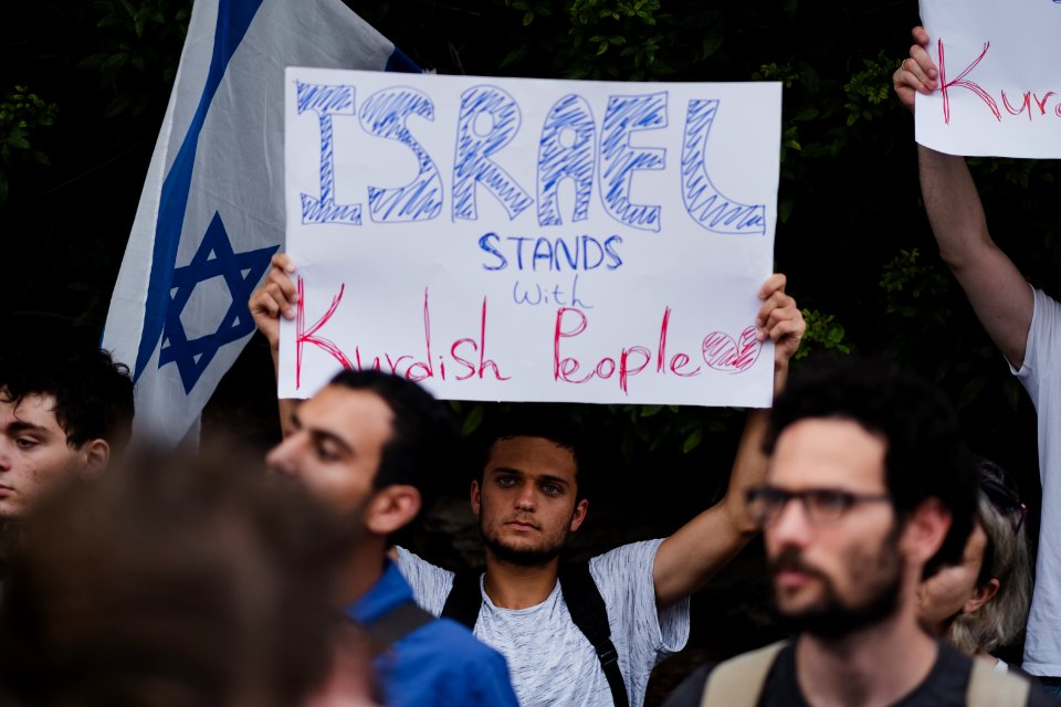 Views of the solidarity protest for Rojava organized by Kurdish Jews on October 15th, 2019 in Tel Aviv, Israel 23