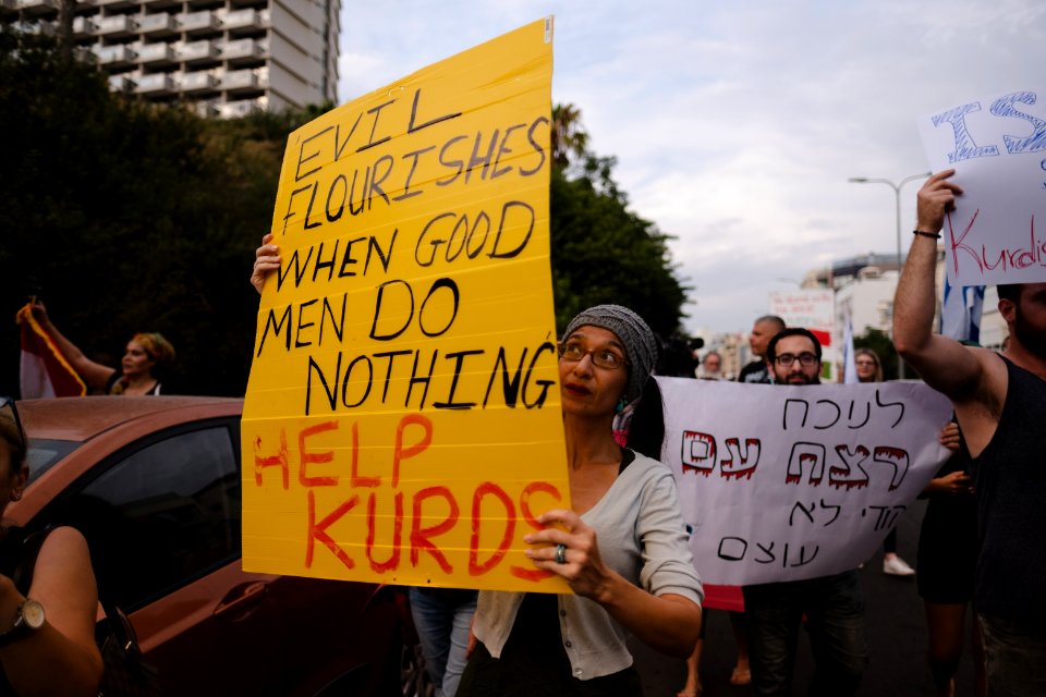 Views of the solidarity protest for Rojava organized by Kurdish Jews on October 15th 2019 in Tel Aviv, Israel 17