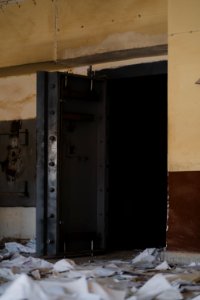 Views inside the ruined Rashid Bank in Shingal in May of 2019, destroyed during war with the Islamic State 01