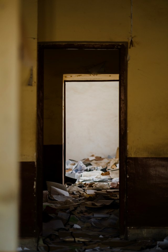 Views inside the ruined Rashid Bank in Shingal in May of 2019, destroyed during war with the Islamic State 08