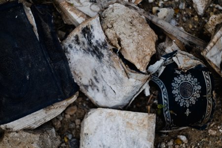 Views in May of 2019 of ruined Qurans around the old area of Shingal, showing destruction from the war with the Islamic State 22