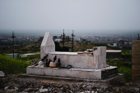 Views in May of 2019 at the reconstruction of the Ezidi Shrine of Maawi overlooking Shingal, following the shrine's destruction by the Islamic State 15