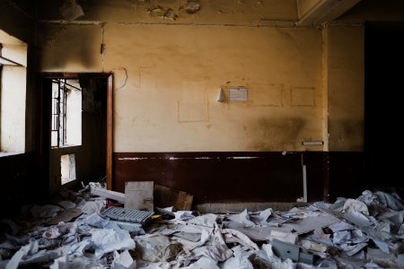 Views inside Rashid Bank in May 2019 in the city center of Shingal, following war with the Islamic State 01
