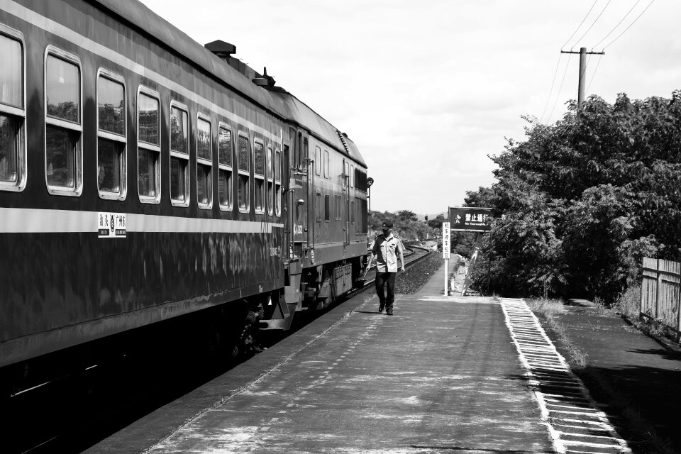 Train black and white train station