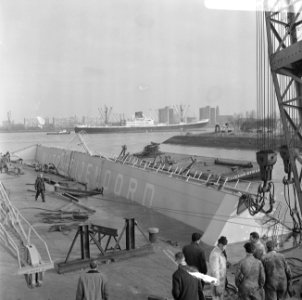 Vijfennegentig meter lange brug, deel viel van dokkraan aan de Waalhaven te Rott, Bestanddeelnr 918-9573