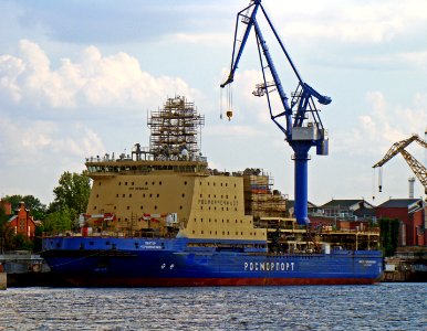 Viktor Chernomyrdin (Project 22600 icebreaker) in June 2019. Admiralty Shipyard, St. Petersburg