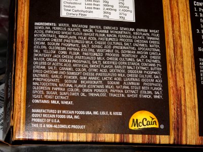 Very long ingredients list with may preservatives on highly processed food