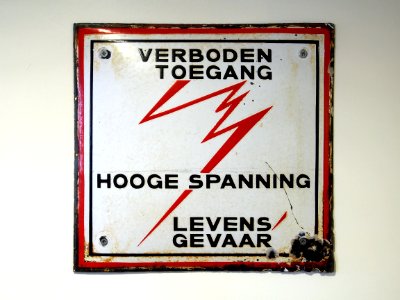Verboden toegang Hoogspanning Levensgevaar, emaille bord!
