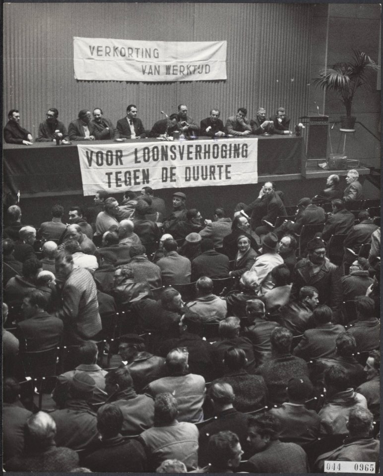 Vergaderingen, arbeiders, demonstraties, bouwvakkers, Bestanddeelnr 044-0965