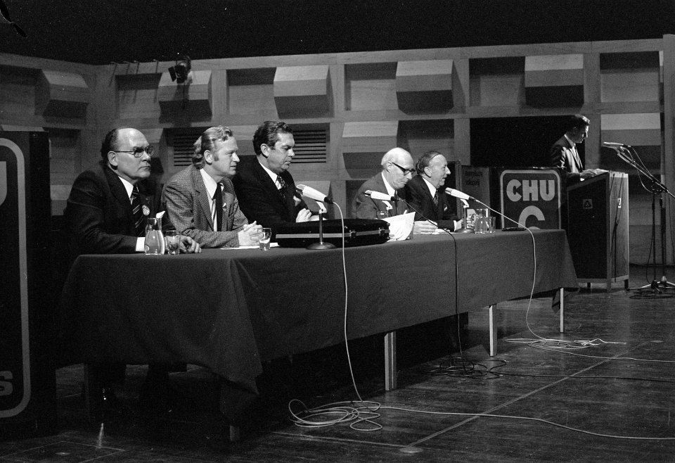 Verkiezingsbijeenkomst ARP, KVP, CHU in Rotterdam, Bestanddeelnr 926-0067