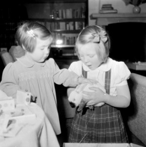 Verjaardag prinses Margriet. Prinses Margriet en prinses Beatrix met een konijn , Bestanddeelnr 255-7928