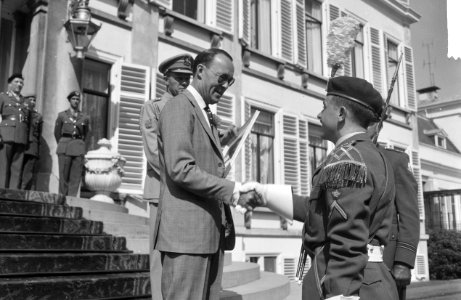 Verjaardag Prins Bernhard . Defile. Prins Bernhard dankt voor de hulde, Bestanddeelnr 912-6644