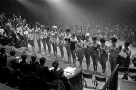 Verkiezing van Miss Amsterdam 1960 in het Concertgebouw de 19 deelneemsters, Bestanddeelnr 911-1485