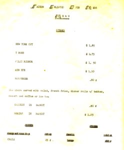 Vietnam MENU from Saigon Enlisted Open Mess 1968 Pg 1 of 2