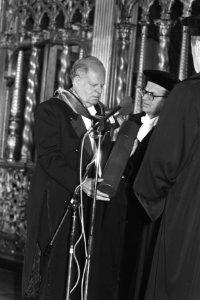 Viering 100-ste Dies Natalis VU in de Nieuwe Kerk , 4 5 prof. Van Melsen in de w, Bestanddeelnr 931-0950