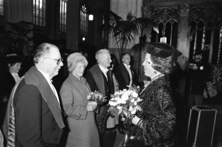Viering 350e Dies Natalis universiteit Amsterdam in Nieuwe Kerk Beatrix felicite, Bestanddeelnr 931-9002
