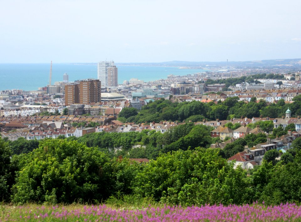 View across Brighton and Hove from Whitehawk Hill, Brighton (July 2015)
