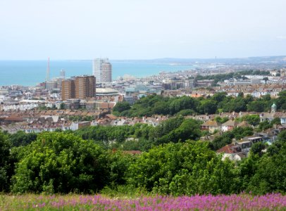 View across Brighton and Hove from Whitehawk Hill, Brighton (July 2015)