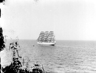 Viermastbark met volle zeilen passeert het schip, Bestanddeelnr 189-0617