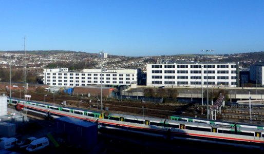 View from Howard Place across railway line to New England Quarter, Brighton (August 2013)