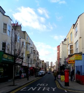 View down St James's Street towards Chartwell Court and Sussex Heights, Brighton (January 2012)