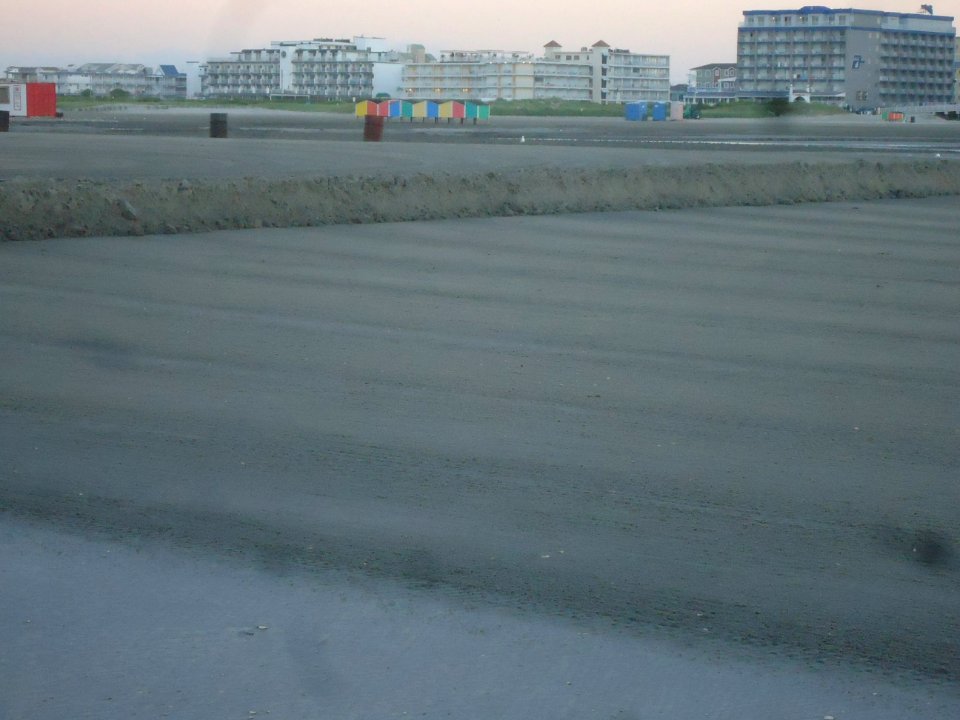 View from beach looking towards hotels and boardwalk at Wildwood New Jersey
