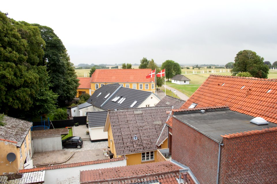 View from the top of the Kongernes Jelling, houses of Jelling, July 2015