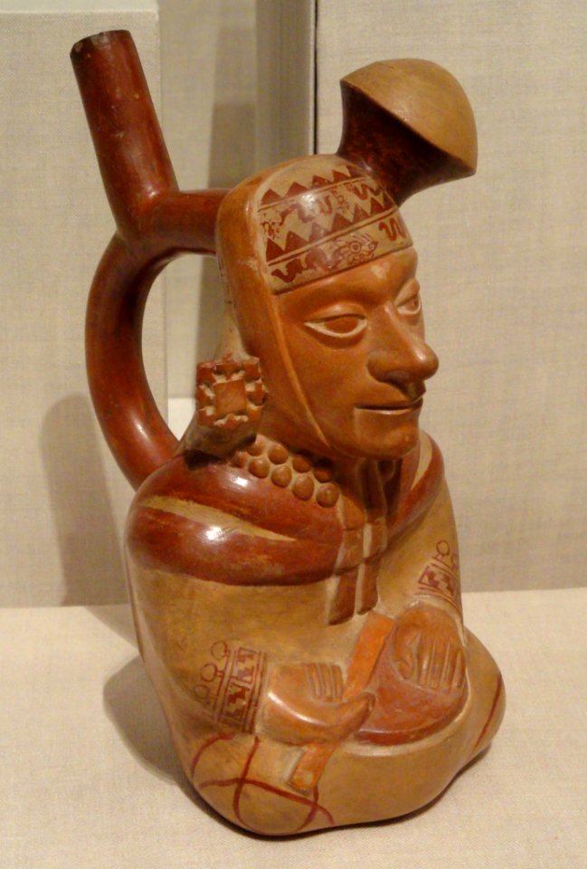 Vessel in the Form of a Courtly Musician, 100 BC - 500 AD, Moche, north coast of Peru, ceramic and pigment - Art Institute of Chicago - DSC00325
