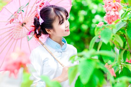 Women smile green garden