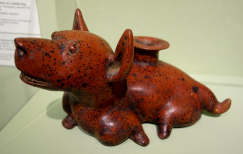 Vessel in the form of a seated dog, Colima, Mexico, Preclassic, c. 100 BC - 300 AD, ceramic, burnished redware - Fitchburg Art Museum - DSC08800