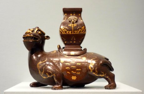Vessel in the shape of a buffalo, China, Ming dynasty, 1368-1644AD, lacquered bronze with gold, silver, and turquoise inlay - Asian Art Museum of San Francisco - DSC01584