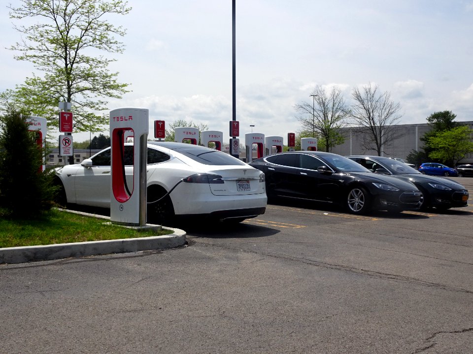 Victor (Rochester) NY Tesla Supercharger at Eastview Mall with three Model S sedans