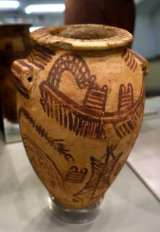 Vessel with boat and plant decoration, Egypt, late Neqade II period, marl ceramic, K 1384 - Martin von Wagner Museum - Würzburg, Germany - DSC05398
